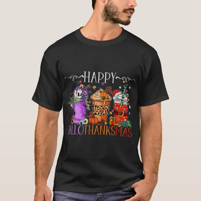 Happy Hallothanksmas Halloween-Erntedank T-Shirt (Vorderseite)