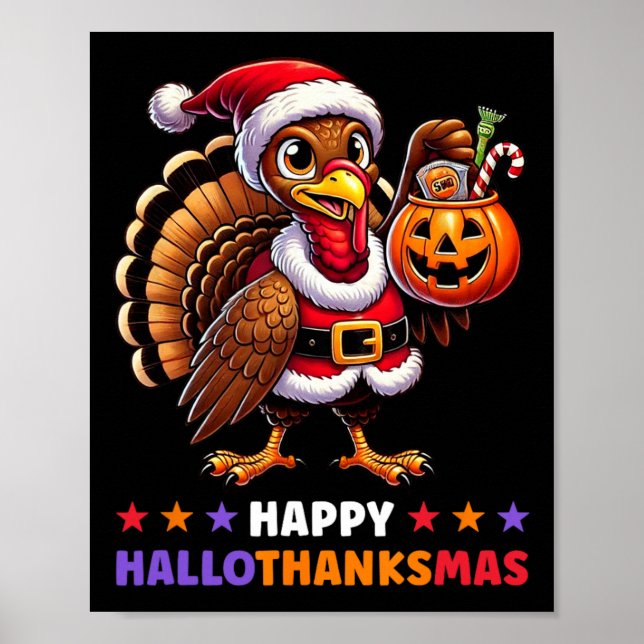 Happy Hallothanksmas Halloween Erntedank Xmas F Poster (Vorne)