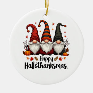 Happy Hallothanksmas Halloween Xmas Gnomes Keramik Ornament