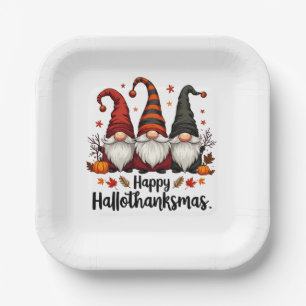 Happy Hallothanksmas Halloween Xmas Gnomes Pappteller