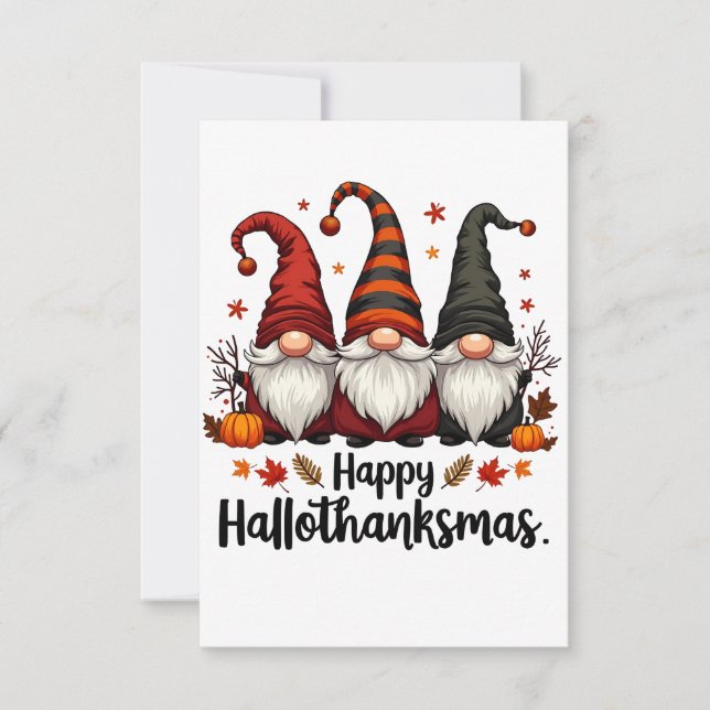 Happy Hallothanksmas Halloween Xmas Gnomes RSVP Karte (Vorderseite)