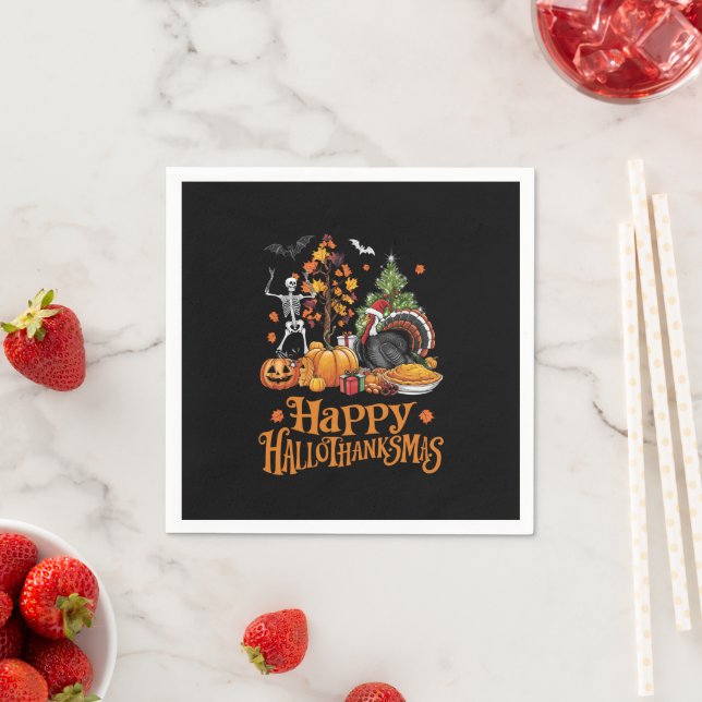 Happy Hallothanksmas Happy Halloween Erntedank Serviette (Beispiel)