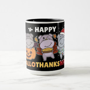 Happy Hallothanksmas Hippos Christmas Hippo Tasse