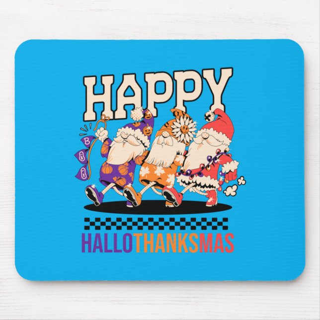 Happy Hallothanksmas Holiday Gnomes Design Mousepad (Vorne)