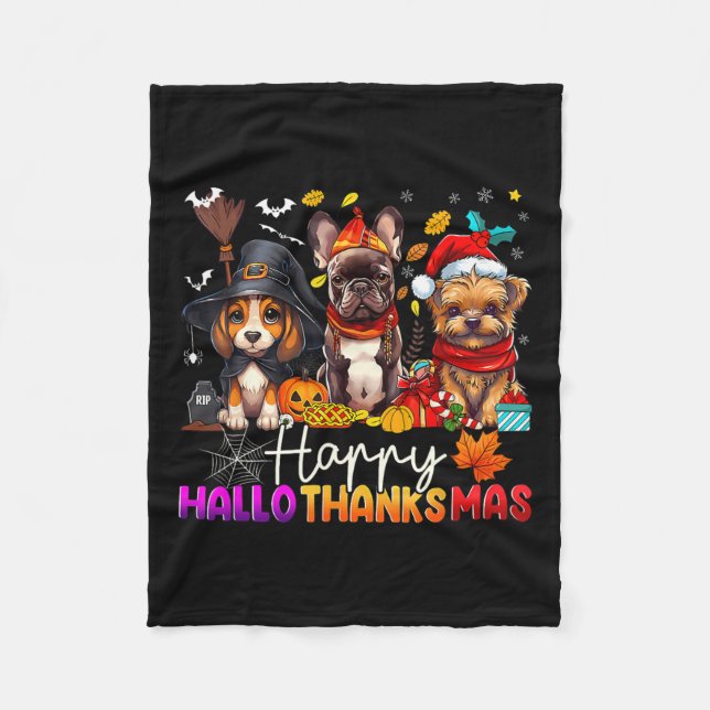 Happy Hallothanksmas Hunde Halloween Erntedank C Fleecedecke (Vorderseite)