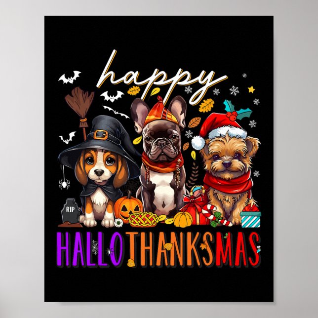 Happy Hallothanksmas Hunde Halloween Erntedank C Poster (Vorne)