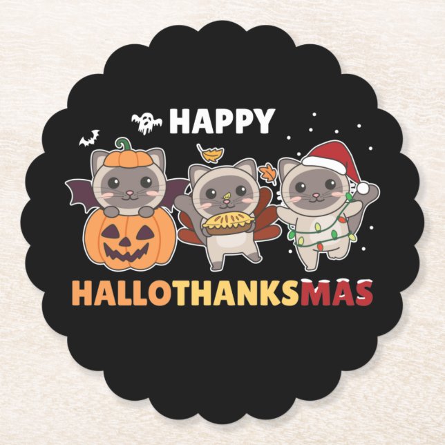 Happy Hallothanksmas Katzenweihnachtsbuch Untersetzer (Vorderseite)