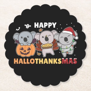Happy Hallothanksmas Koalas Christmas Koala Paper Untersetzer