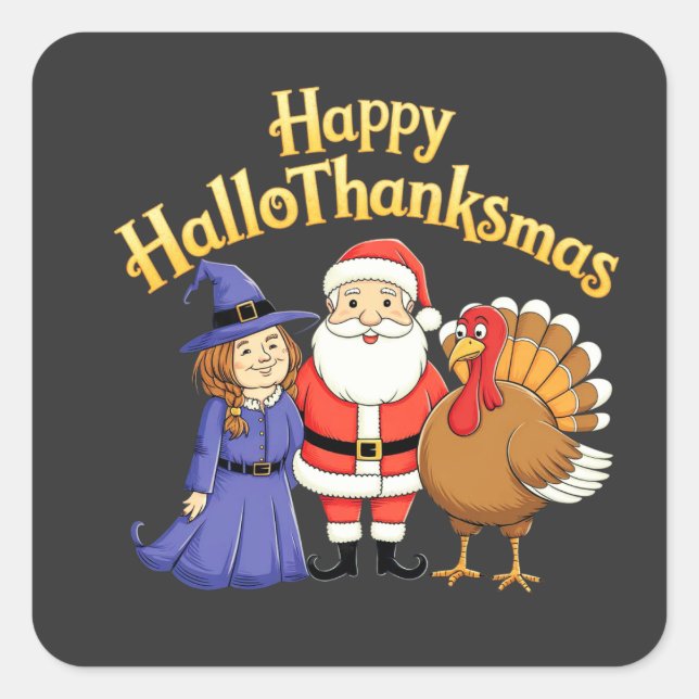 Happy HalloThanksmas liebt Design- Perfekter Hallo Quadratischer Aufkleber (Vorderseite)