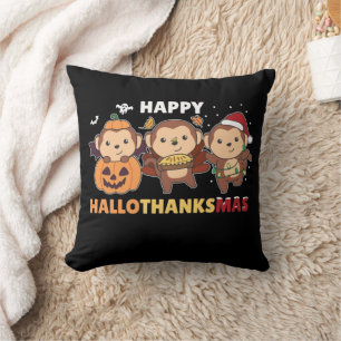 Happy Hallothanksmas Monkey Christmas Monkeys Thro Kissen