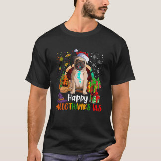 Happy Hallothanksmas Mops Hund Lover Halloween fro T-Shirt