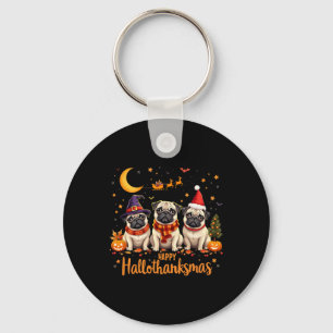 Happy Hallothanksmas Mops Hunde Halloween Thanksgi Schlüsselanhänger