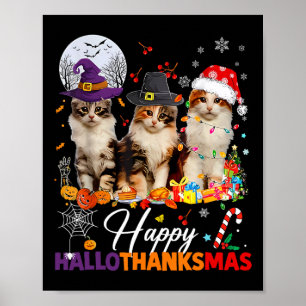 Happy Hallothanksmas Niedlich Cats Halloween Thank Poster