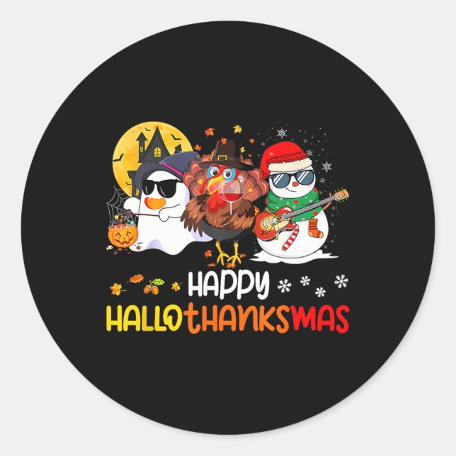 Happy Hallothanksmas Niedlich Ghost Halloween Than Runder Aufkleber (Vorderseite)