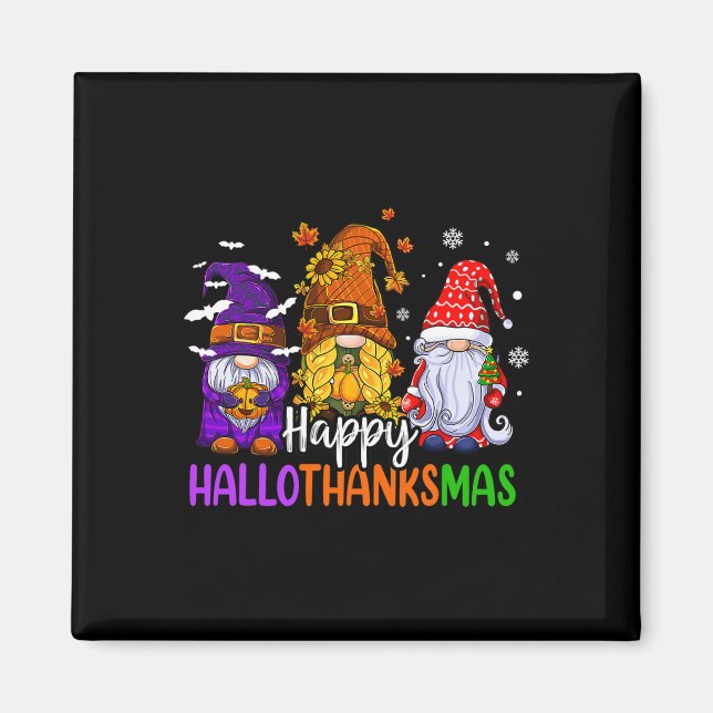 Happy Hallothanksmas Niedlich Gnomes Fall Hallowee Magnet (Vorne)