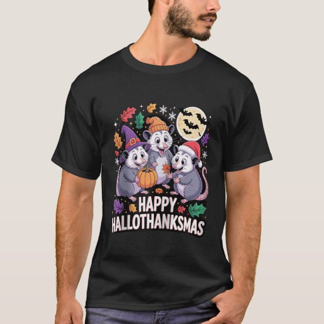 Happy Hallothanksmas Opossum Pumpkin Fun Zip  T-Shirt (Vorderseite)
