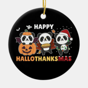Happy Hallothanksmas Pandas Christmas Panda Cerami Keramik Ornament