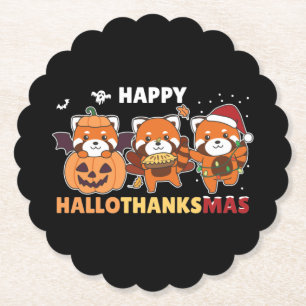 Happy Hallothanksmas Pandas Christmas Red Panda Untersetzer
