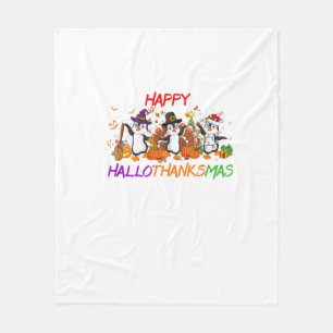 Happy Hallothanksmas Penguin Halloween Thanksgivin Fleecedecke