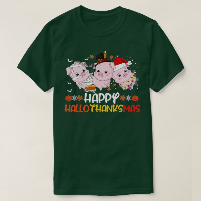 Happy Hallothanksmas Pig Lovers Erntedank Chris T-Shirt (Design vorne)