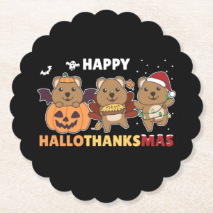 Happy Hallothanksmas Quokkas Christmas Quokka Untersetzer