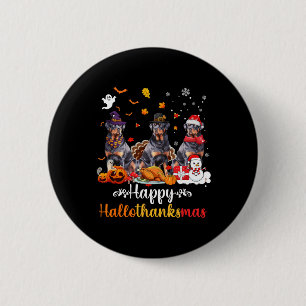 Happy Hallothanksmas Rottweiler Hund Halloween Chr Button