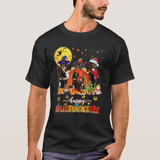 Happy Hallothanksmas Rottweiler Wizard Hat Turkey  T-Shirt (Vorderseite)