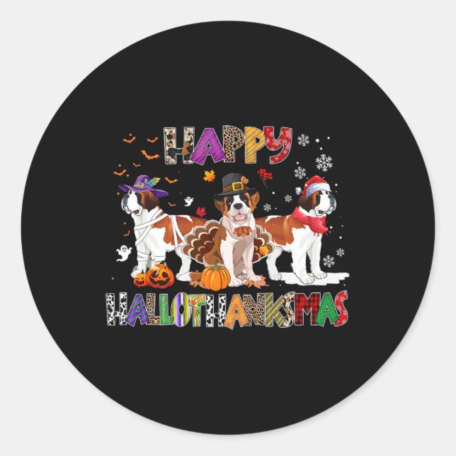 Happy Hallothanksmas Saint Bernard Dog Halloween C Runder Aufkleber (Vorderseite)