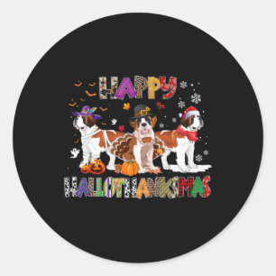 Happy Hallothanksmas Saint Bernard Dog Halloween C Runder Aufkleber