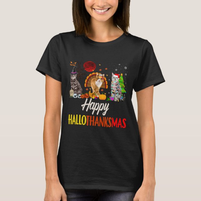 Happy Hallothanksmas Santa Cat T-Shirt (Vorderseite)