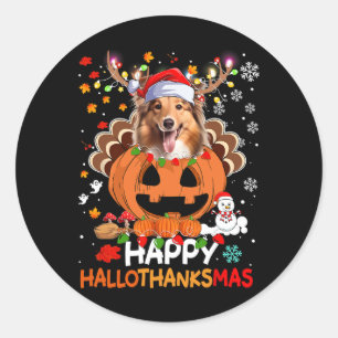 Happy Hallothanksmas Shetland Sheepdog Hund Runder Aufkleber