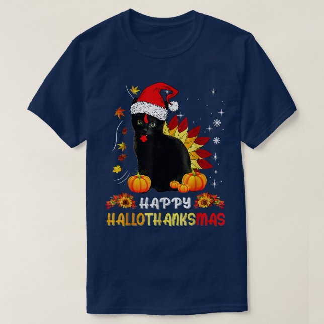 Happy Hallothanksmas Shirt Black Cat Halloween Tha (Design vorne)
