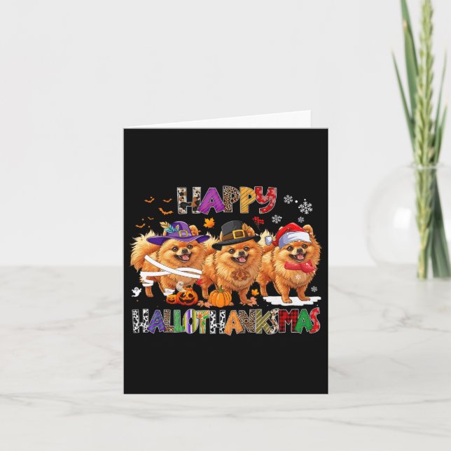 Happy Hallothanksmas Spitz Hund Halloween Chri Karte (Vorderseite)