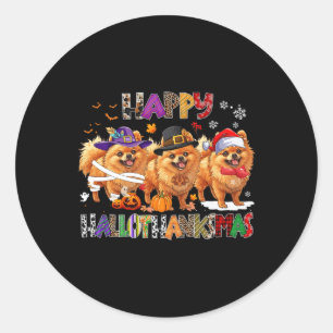 Happy Hallothanksmas Spitz Hund Halloween Chri Runder Aufkleber