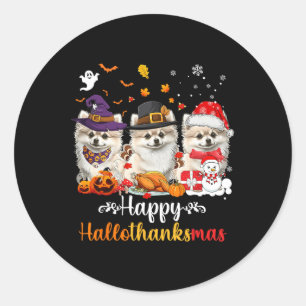 Happy Hallothanksmas Spitz Hund Halloween Chri Runder Aufkleber
