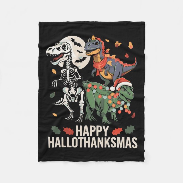 Happy Hallothanksmas T Rex Halloween Erntedank Fleecedecke (Vorderseite)