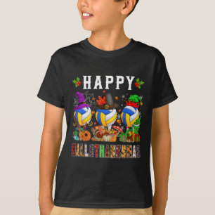 Happy Hallothanksmas Volleyball Halloween Thanksgi T-Shirt