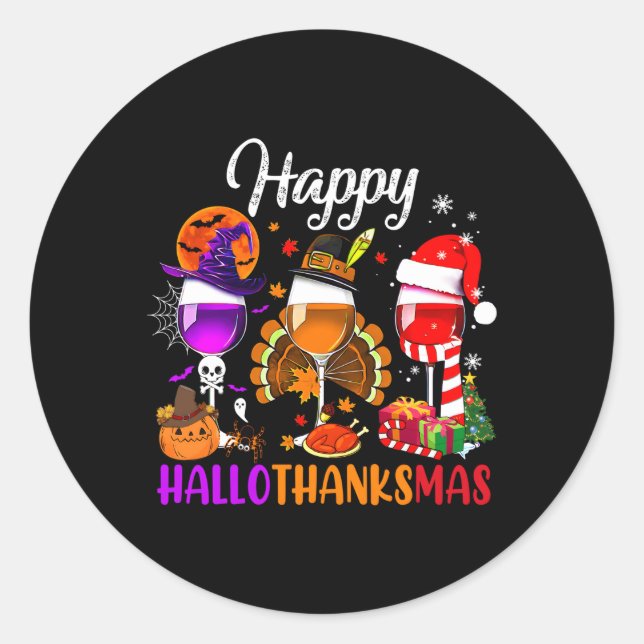 Happy Hallothanksmas Weingläser Hexe Santa Pump Runder Aufkleber (Vorderseite)