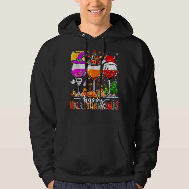 Happy Hallothanksmas Wine Glasses Witch Santa Hat Hoodie (Vorderseite)