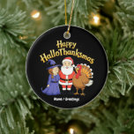 Happy HalloThanksmas Witch Santa Turkey Holiday Keramik Ornament<br><div class="desc">Why choose one holiday? This festive graphic combines Halloween, Thanksgiving, and Christmas. Featuring a cute witch, Santa, and a turkey for year-round fun.</div>