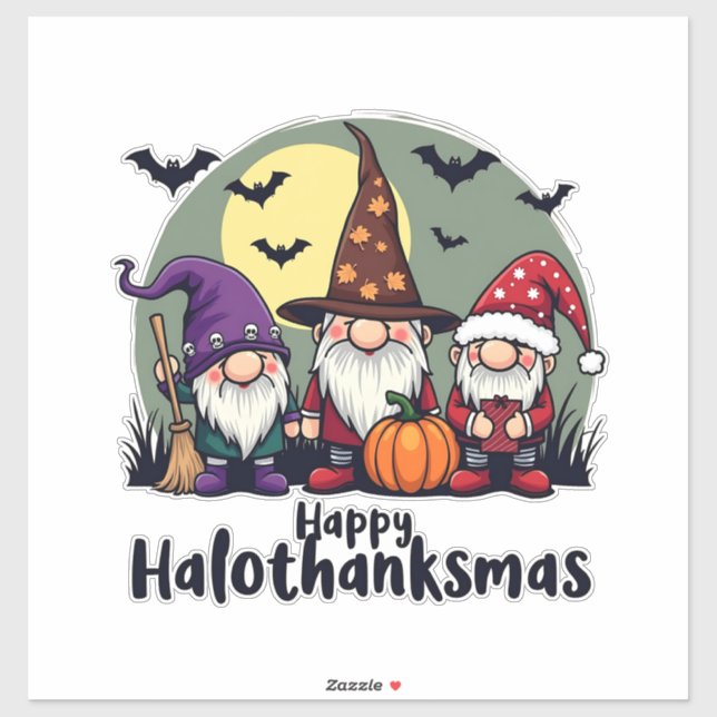 Happy Hallothanksmas Xmas Halloween Gnomes Aufkleber (Blatt)