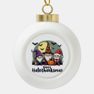 Happy Hallothanksmas Xmas Halloween Gnomes Keramik Kugel-Ornament