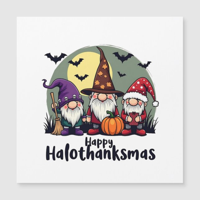 Happy Hallothanksmas Xmas Halloween Gnomes Magnetkarte (Vorderseite)