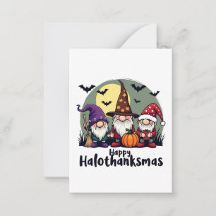 Happy Hallothanksmas Xmas Halloween Gnomes Mitteilungskarte