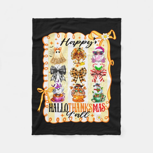 Happy Hallothanksmas Y’all Coquette Bow Halloween  Fleecedecke (Vorderseite)
