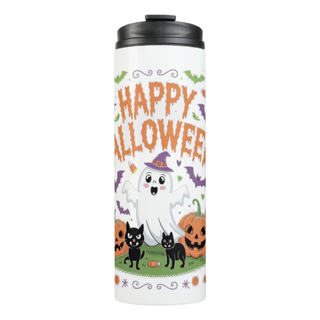 Happy Halloween 2025 Ghost Beängstigend Pumpkin Thermosbecher (Vorderseite)
