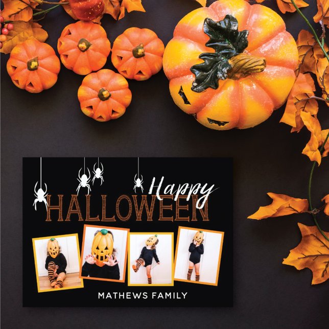 Happy Halloween 4 Foto Spiders | Karte (Send out these cute Halloween cards to your friends and family featuring spiders and photo frames.)
