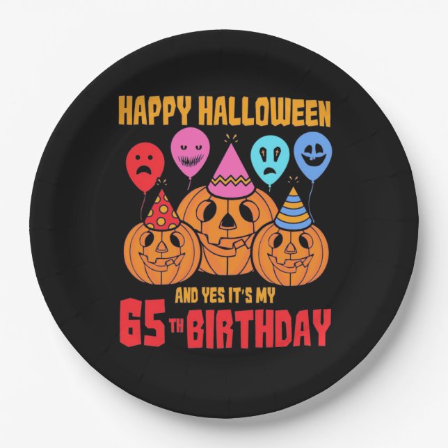 Happy Halloween 65. Geburtstag Pappteller (Vorderseite)