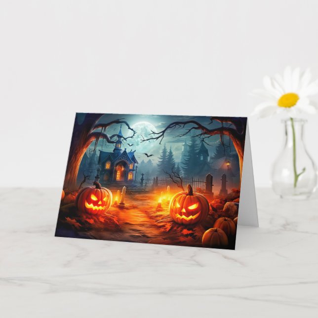 Happy Halloween Altes Spuk Schloss Karte (Kleine Pflanze)