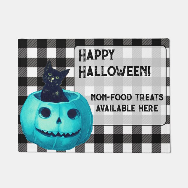 Happy Halloween Aquamariner Kürbis und Kariert Fußmatte (Vorderseite)